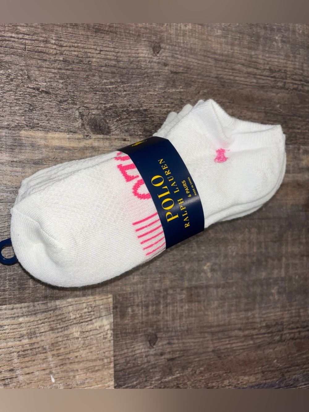 Polo Ralph Lauren White Socks 6 Pairs Classic women’s Sz 4-10.5 Pink pony NWT